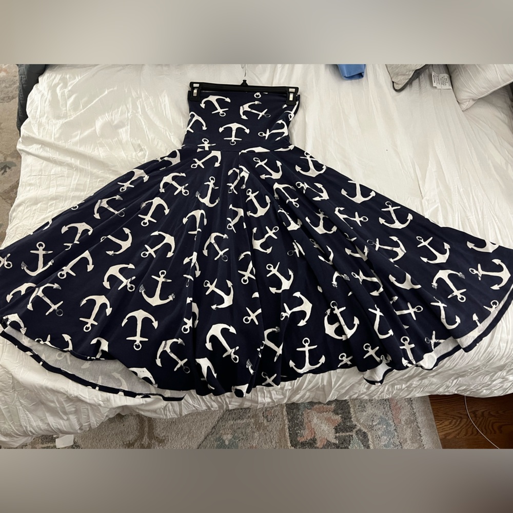 Strapless navy blue anchor dress convertible skirt